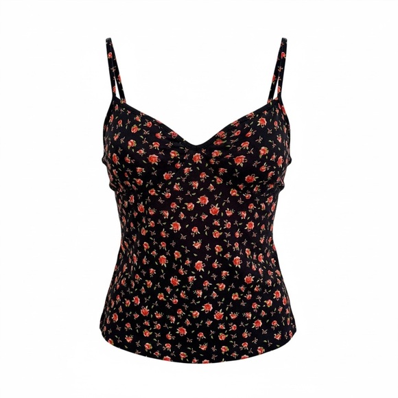 Tops - RoseSeek Floral Black Camisole Top Women’s Large w/ Adjustable Straps NWT